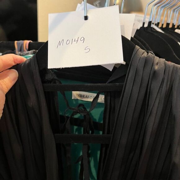 TOME Black Satin Cross Front Pleated Dress Elastic Stretch Waist Open Back Small - Picture 15 of 15